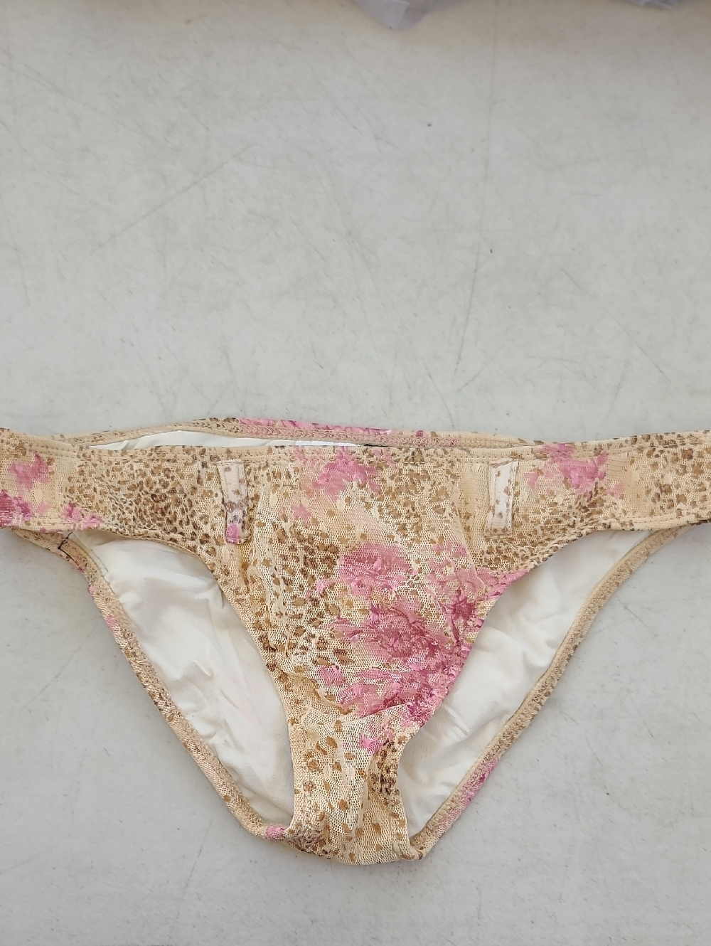 Nicolita Pink and Beige Floral Lace Bikini Bottom